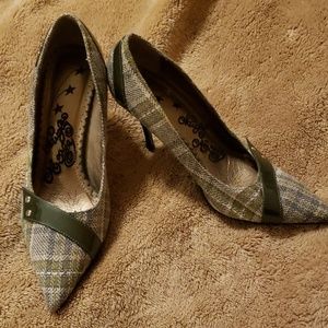 Green plaid heels